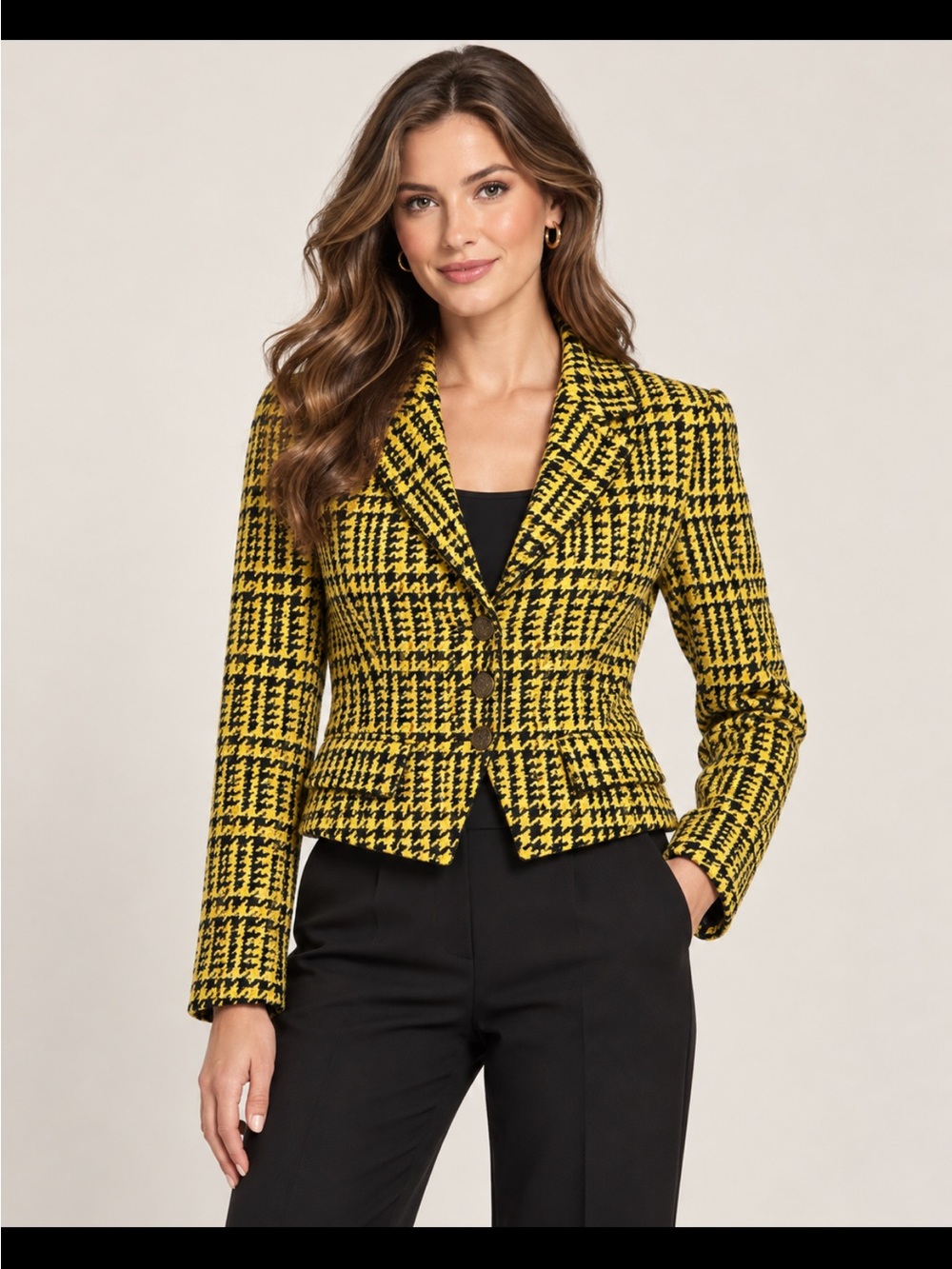 Tailored Yellow & Black Houndstooth Blazer